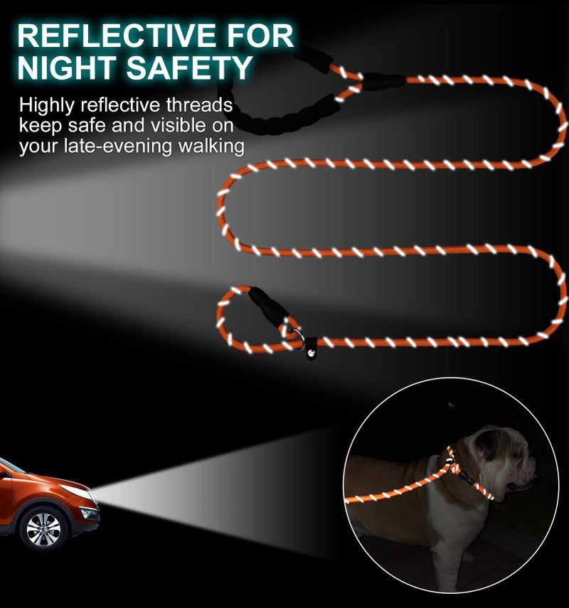 TagME Slip Leads for Dogs, 6 FT Heavy Duty Slip Leash with Padded Handle, Strong Rope No Pull Pet Training Leash for Medium Dogs,Orange - Image 5